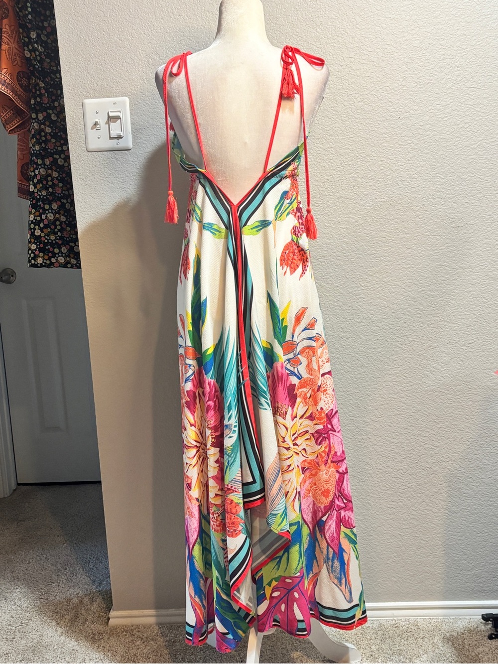 Flying Tomato Tropical Floral Tie-Shoulder Maxi Dress in Pink, Green & Yellow - Picture 3 of 4